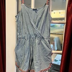 Kids Denim Romper with Colorful Trim